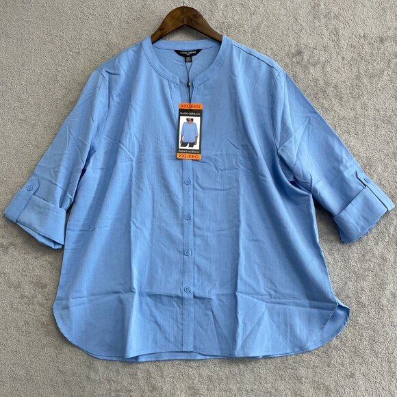 NEW Mario Serrani Women's Size XXL Button Front Blouse Sky Blue Relaxed Fit - Picture 3 of 9